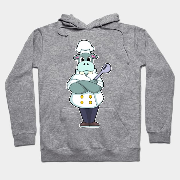 Hippo as Cook with Wooden spoon & Cooking apron Hoodie by Markus Schnabel